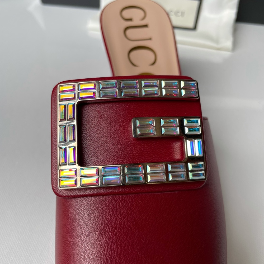 Gucci Malaga Kid Crystal Square G Madelyn Mules 39